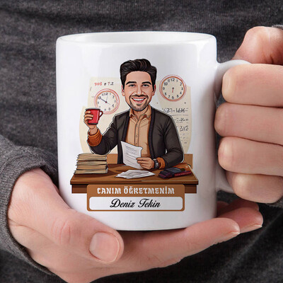  - Canım Öğretmenim Mesajlı Erkek Karikatürlü Bardak