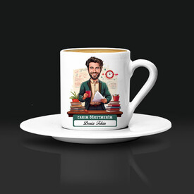  - Canım Öğretmenim Mesajlı Erkek Karikatürlü Kahve Fincanı