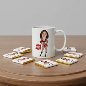  - Çekici Harika Kadın Karikatürlü Kupa ve Çikolata