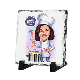 Chef Hatun Karikatürlü Taş Baskı - Thumbnail