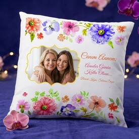  - Çiçek Annelere Özel Fotoğraflı Yastık