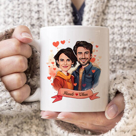 Çiftlere Özel Efsane Aşkımız Karikatürlü Kupa Bardak - Thumbnail