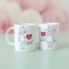  - Çiftlere Özel İsim Yazılı Kahve Kupası