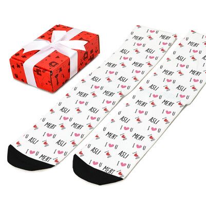 Çiftlere Özel İsimli Romantik Sevgili Çorabı - Thumbnail