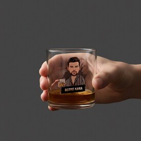  - Çizgili Gömlekli Erkek Karikatürlü Viski Bardağı