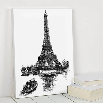 Çizim Eiffel Kulesi Sanatsal Kanvas Tablo - Thumbnail