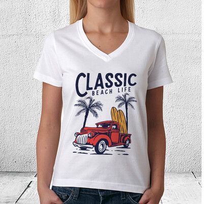 Classic Beach Life Tasarım Tişört - Thumbnail