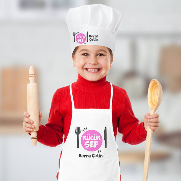Çocuklara Özel Şapkalı Chef Mutfak Önlüğü