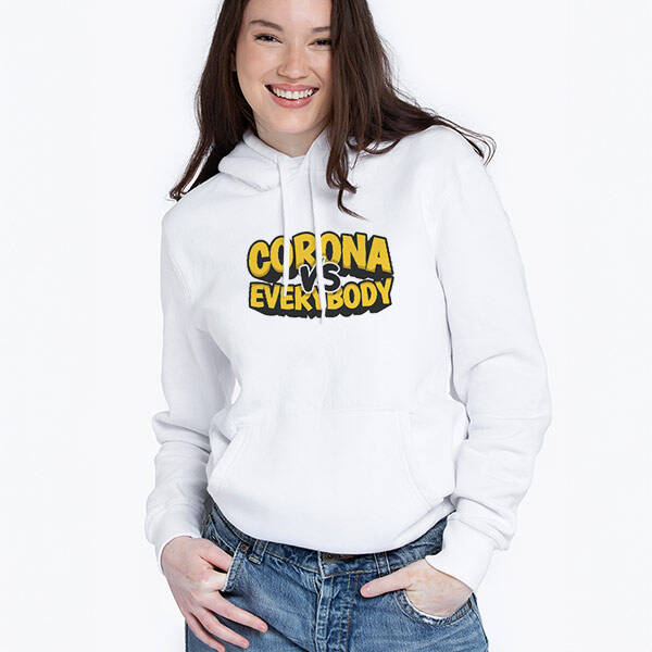 Corona Tasarımlı Kapşonlu Kadın Sweatshirt