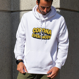Corona Tasarımlı Kapşonlu Sweatshirt - Thumbnail