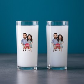  - Daima Aşkla Karikatürlü İkili Rakı Bardağı Seti