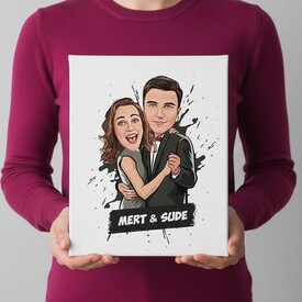  - Dans Eden Çiftler Karikatürlü Kanvas