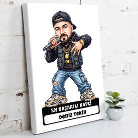  - En Başarılı Rapçi Müzisyen Erkek Karikatürlü Kanvas Tablo