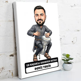  - Darbuka Ustası Müzisyen Erkek Karikatürlü Kanvas Tablo