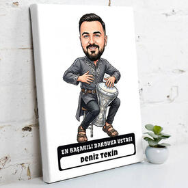 - Darbuka Ustası Müzisyen Erkek Karikatürlü Kanvas Tablo