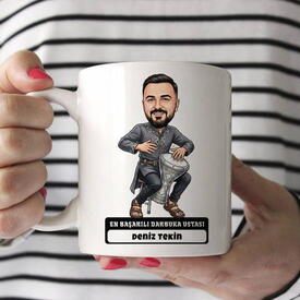  - Darbuka Ustası Müzisyen Erkek Karikatürlü Kupa Bardak
