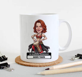 Darbukacı Kadın Karikatürlü Kupa Bardak - Thumbnail