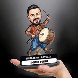 Davulcu Müzisyen Erkek Karikatürlü Biblo - Thumbnail