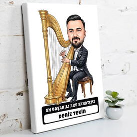  - Arp Sanatçısı Müzisyen Erkek Karikatürlü Kanvas Tablo
