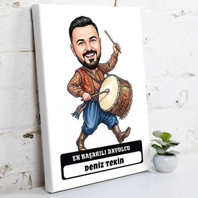  - Davulcu Müzisyen Erkek Karikatürlü Kanvas Tablo