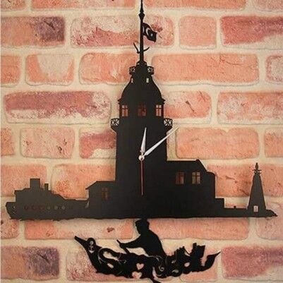 Dekoratif Kız Kulesi Temalı Sarkaçlı Duvar Saati - Thumbnail