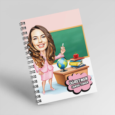 Ders Anlatan Öğretmen Karikatürlü Defter - Thumbnail