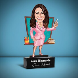  - Dersleri Sevilen Kadın Öğretmen Karikatürlü Biblo