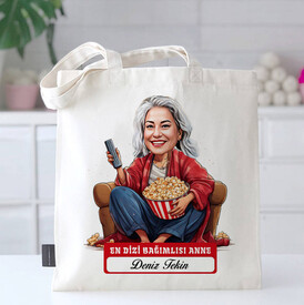  - Dizi Bağımlısı Anne Karikatürlü Bez Çanta