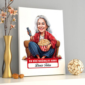  - Dizi Bağımlısı Anne Karikatürlü Kanvas Tablo