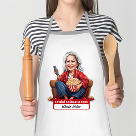 Dizi Bağımlısı Anne Karikatürlü Mutfak Önlüğü - Thumbnail