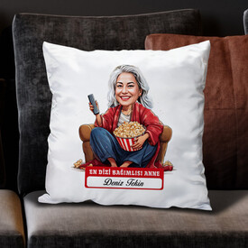  - Dizi Bağımlısı Anne Karikatürlü Yastık