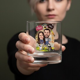  - Doğa Sever Çiftler Karikatürlü Viski Kadehi