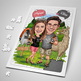  - Doğada Bira Keyfi Yapan Çiftler Karikatürlü Puzzle