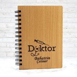  - Doktorlara Hediye Ahşap Kapaklı Defter