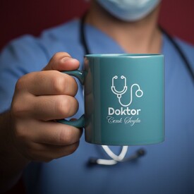 Doktorlara Hediye İsimli Turkuaz Kupa Bardak - Thumbnail