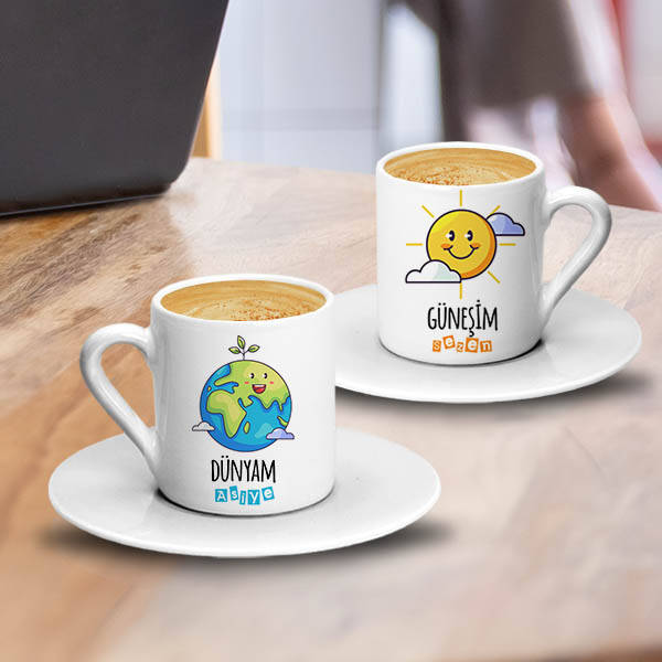 Dünya ve Güneş Çiftlere Özel İkili Kahve Fincanı