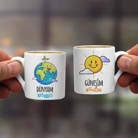 Dünya ve Güneş Çiftlere Özel İkili Kahve Fincanı - Thumbnail