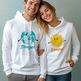 Dünyam ve Güneşim Çiftlere Özel Kapşonlu Sweatshirt - Thumbnail