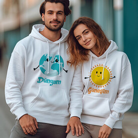 Dünyam ve Güneşim Çiftlere Özel Kapşonlu Sweatshirt - Thumbnail