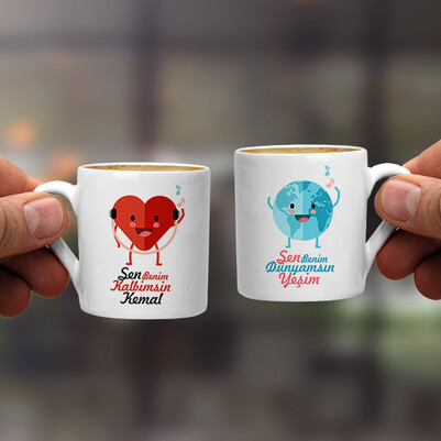 Dünyam ve Kalbim İkili Kahve Fincanı - Thumbnail