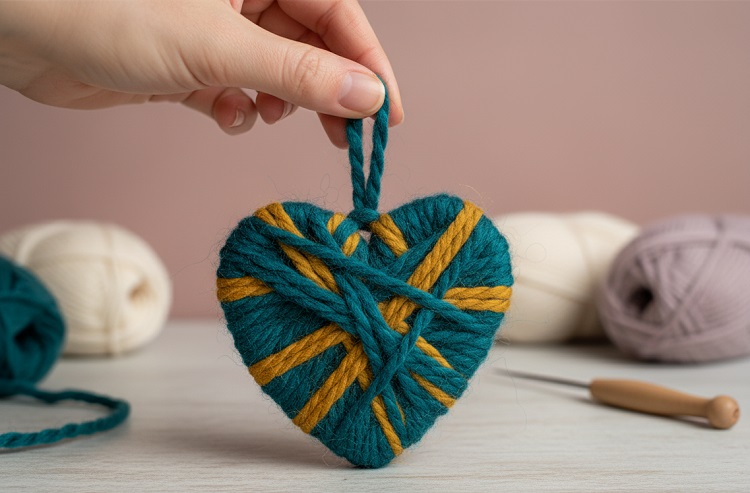 El Yapımı İplerden Kalp Süsü