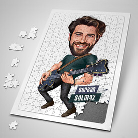  - Elektro Gitar Çalan Erkek Karikatürlü Puzzle