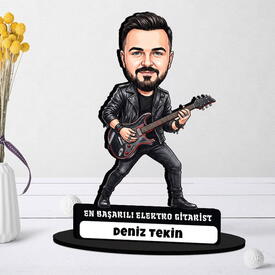 Elektro Gitarist Müzisyen Erkek Karikatürlü Biblo - Thumbnail