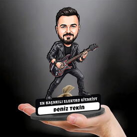  - Elektro Gitarist Müzisyen Erkek Karikatürlü Biblo