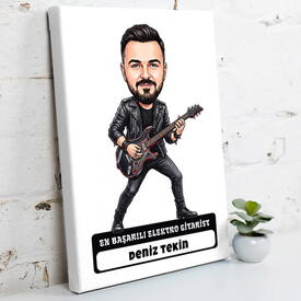  - Elektro Gitarist Müzisyen Erkek Karikatürlü Kanvas Tablo