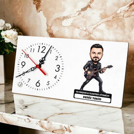  - Elektro Gitarist Müzisyen Erkek Karikatürlü Masa Saati
