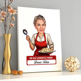 Eli Lezzetli Anne Karikatürlü Kanvas Tablo - Thumbnail