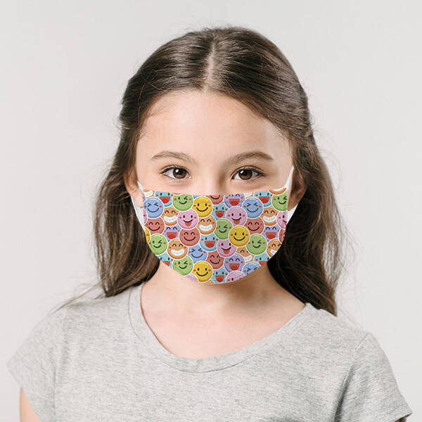 Emoji Tasarım Yıkanabilir Çocuk Maskesi