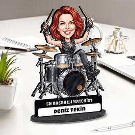  - En Başarılı Baterist Müzisyen Kadın Karikatürlü Biblo