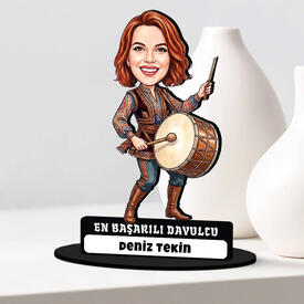 En Başarılı Davulcu Kadın Karikatürlü Biblo - Thumbnail